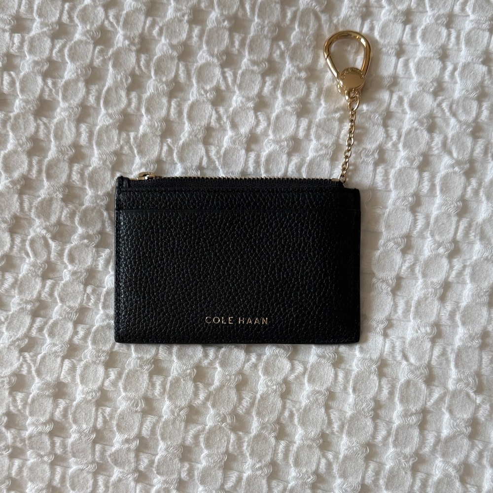 Cole Haan Black Card Holder with Gold Chain